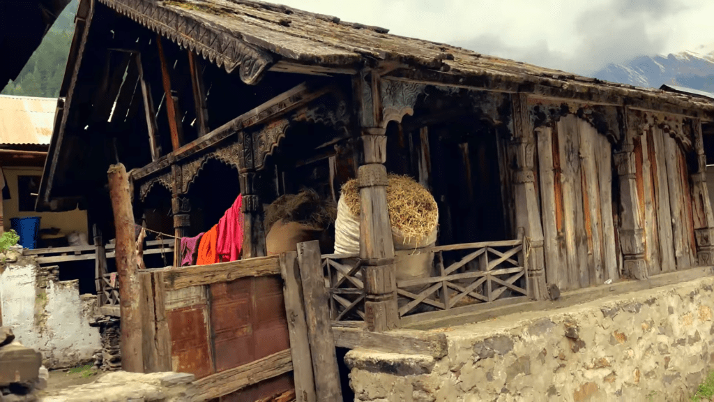 Wooden houses in Mukhba Village 